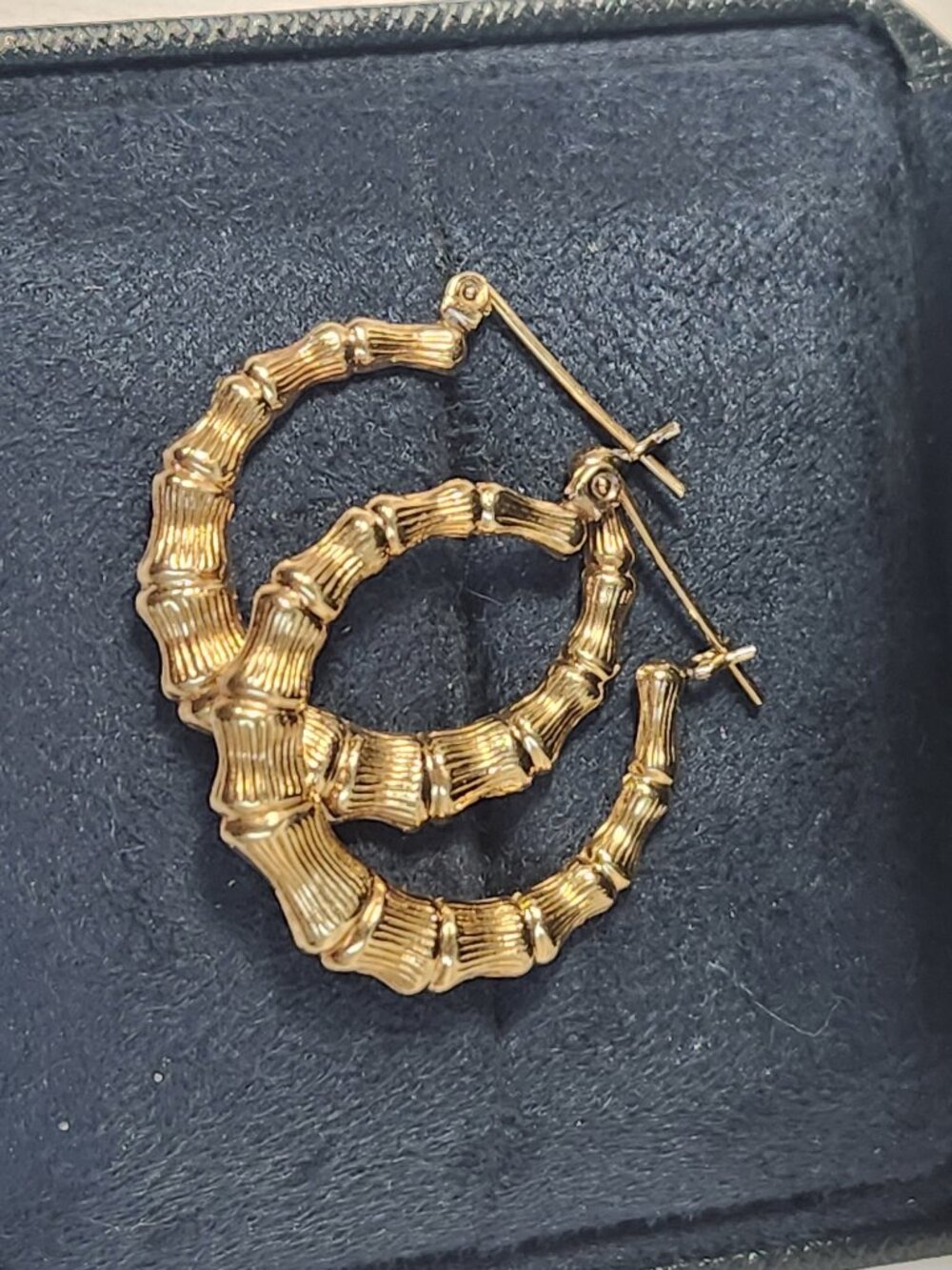 80's Vintage 10K Yellow Gold Bamboo Hoop Earrings 2.57g (Tested)